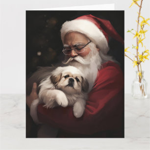 Tarjeta Pekingeses con Navidades festivos de Santa Claus