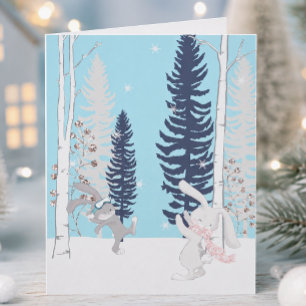 Tarjeta Pelea de bolas de nieve de conejito lindo festivo
