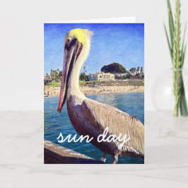 Tarjeta Pelican Beach Bird Photo Sun Day Script Moderno