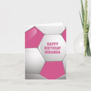 Tarjeta Pelota de fútbol de personalizable rosa y blanca