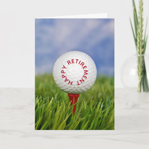 Tarjeta Pelota de Golf de Jubilación en un Tee Rojo