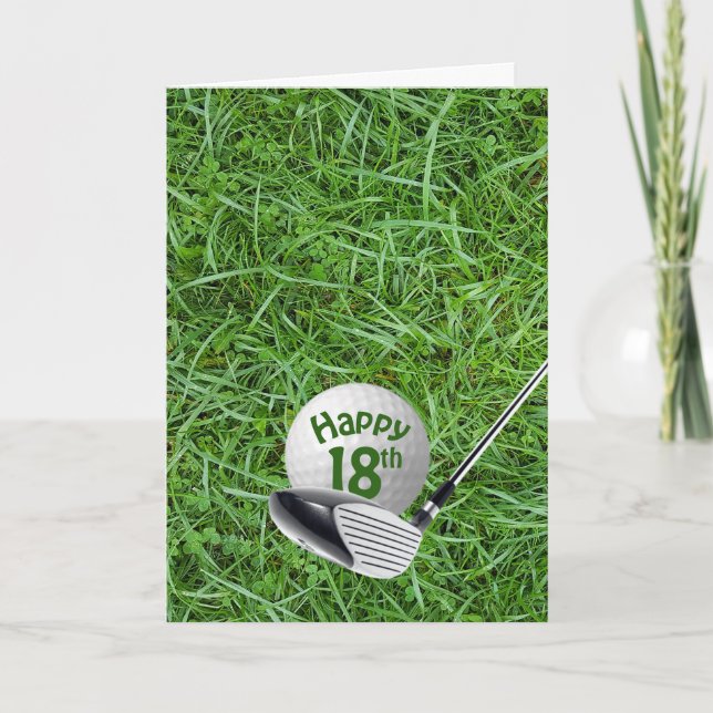 Tarjeta Pelota de golf en césped para cumpleaños 18 (Anverso)