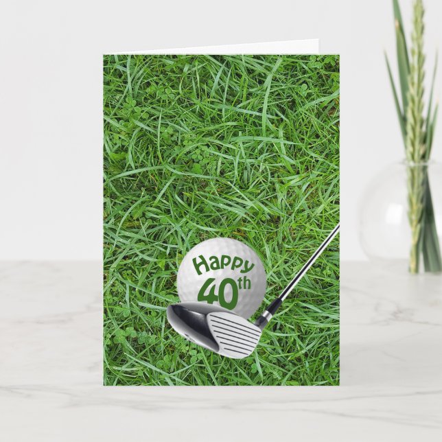 Tarjeta Pelota de golf en césped para cumpleaños 40 (Anverso)