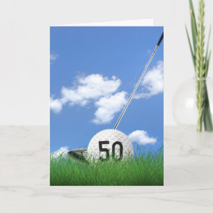 Tarjeta Pelota de golf en cumpleaños 50 en hierba