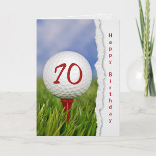 Tarjeta pelota de golf en tee por 70 años