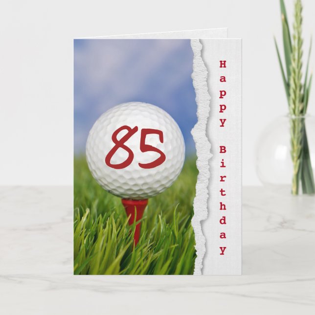 Tarjeta pelota de golf en tee por 85 años (Anverso)
