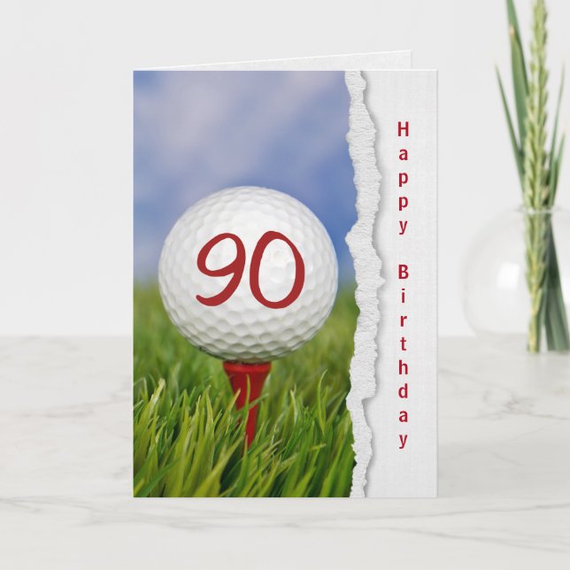 Tarjeta pelota de golf en tee por 90 años (Anverso)