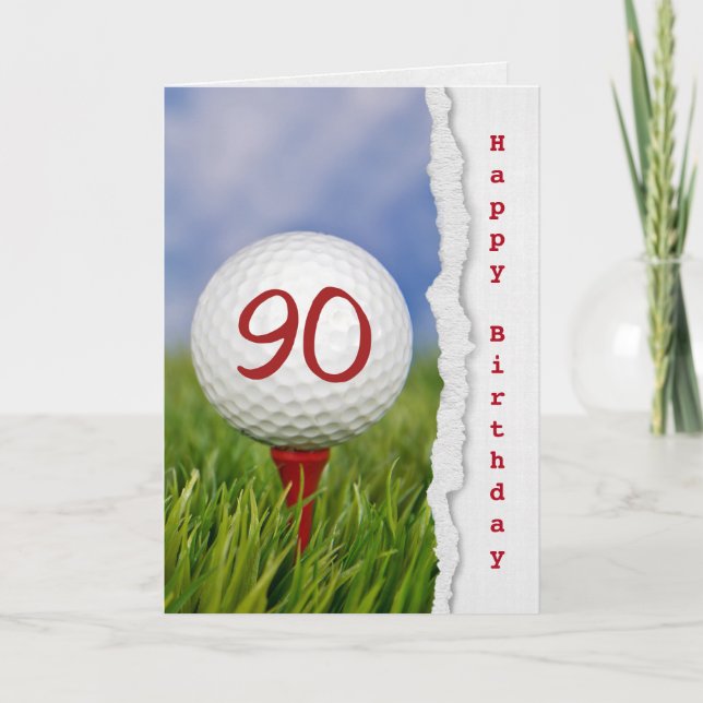 Tarjeta pelota de golf en tee por 90 años (Anverso)
