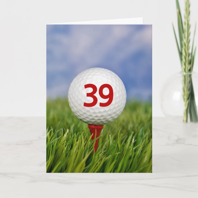 Tarjeta Pelota de golf por 39 cumpleaños en Tee rojo (Anverso)