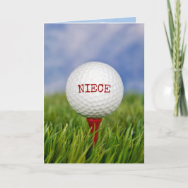 Tarjeta Pelota de golf sobre el tee para la sobrina