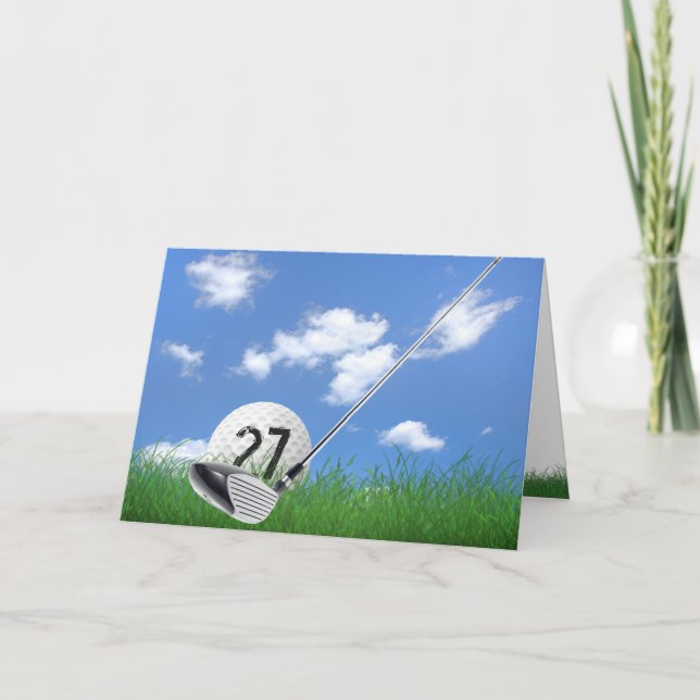 Tarjeta Pelota de golf y putter para cumpleaños 27 (Anverso)