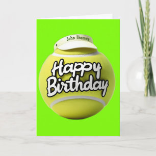 Tarjeta Pelota de tenis con feliz cumpleaños con visera
