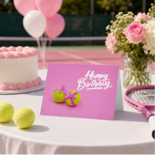 Tarjeta Pelota de tenis con lazo rosa en cumpleaños rosa