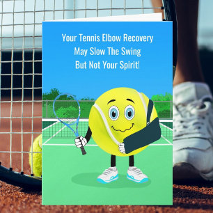 Tarjeta Pelota de tenis de dibujos animados codo de tenist