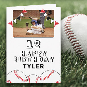 Tarjeta Pelotas de Béisbol Banderas Niños Foto Cumpleaños