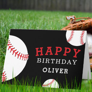Tarjeta Pelotas de Béisbol Deportes Negro Feliz Cumpleaños