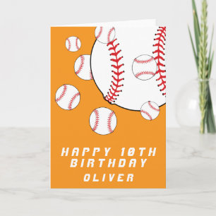 Tarjeta Pelotas de béisbol naranjas niños niño feliz cumpl