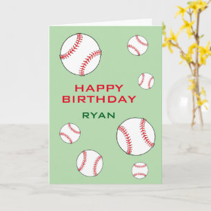 Tarjeta Pelotas de Béisbol Verdes Feliz Cumpleaños Niños