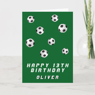 Tarjeta Pelotas de Fútbol Verdes Niño Feliz Cumpleaños