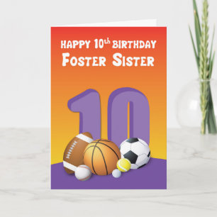 Tarjeta Pelotas Deportivas para Cumpleaños 10 de Hermana d