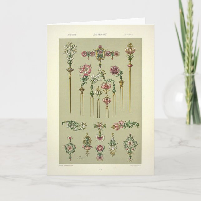 Tarjeta Pelucas florales Art Nouveau Piedras gemelas Victo (Anverso)