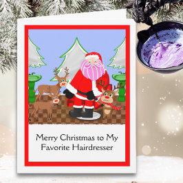 Tarjeta Peluquero de Navidad Feliz Santa en la Peluquería 