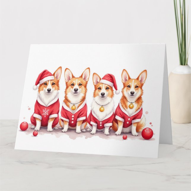 Tarjeta Pembroke Welsh Corgi Christmas Dress Santa Hat (Anverso)