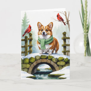 Tarjeta Pembroke Welsh Corgi en Puente Nevado Invierno