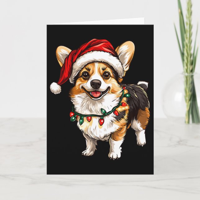 Tarjeta Pembroke Welsh Corgi Santa Christmas Tree Lights X (Anverso)