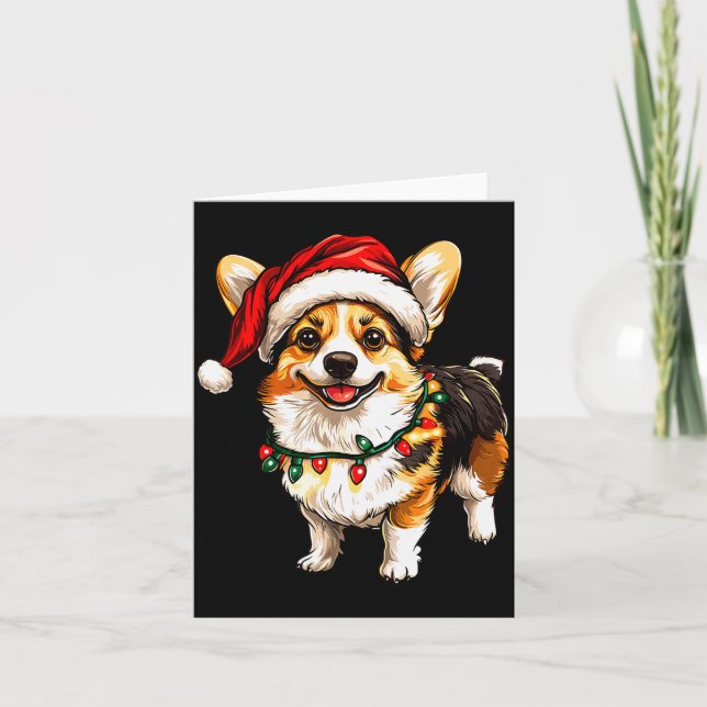 Tarjeta Pembroke Welsh Corgi Santa Christmas Tree Lights X (Anverso)