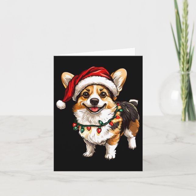 Tarjeta Pembroke Welsh Corgi Santa Christmas Tree Luces X (Anverso)