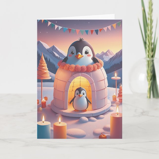 Tarjeta Penguin Birthday Bash (Anverso)