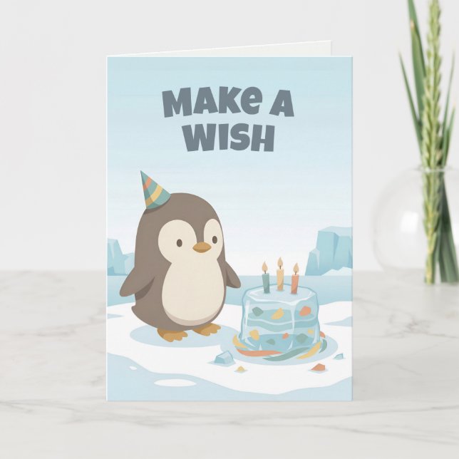 Tarjeta Penguin Birthday | Make a Wish | Custom Birthday (Anverso)