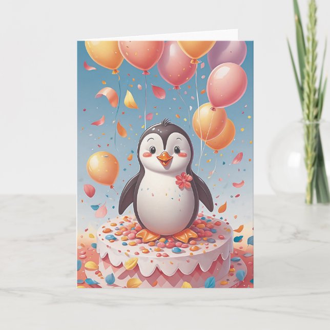 Tarjeta Penguin Birthday Party (Anverso)