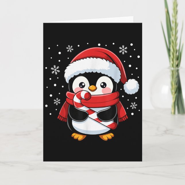 Tarjeta Penguin Christmas Candy Cane Winter Toddler Girl B (Anverso)