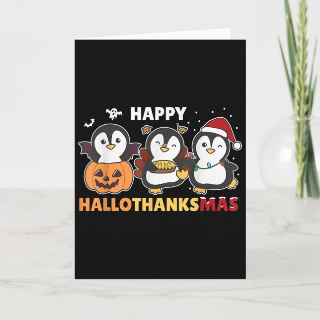 Tarjeta Penguin Christmas Halloween Costume Happy Hallotha (Anverso)
