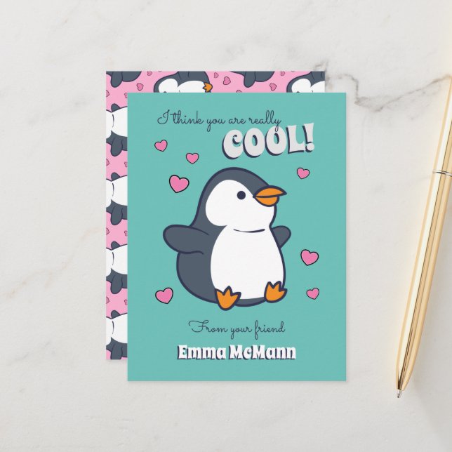 Tarjeta Penguin Classroom Valentine Cute Kids (Anverso/Reverso In Situ)