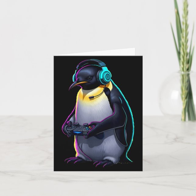 Tarjeta Penguin Gaming Animal Video Games Funny Penguin  (Anverso)