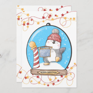 Tarjeta Penguin para Navidades de Globe de nieve