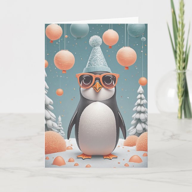 Tarjeta Penguin Party Wishes (Anverso)