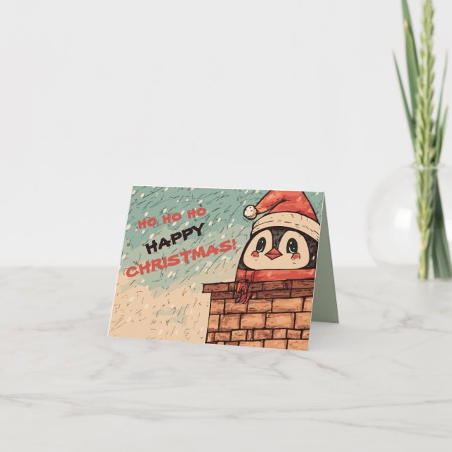 Tarjeta Penguin Santa (Anverso)
