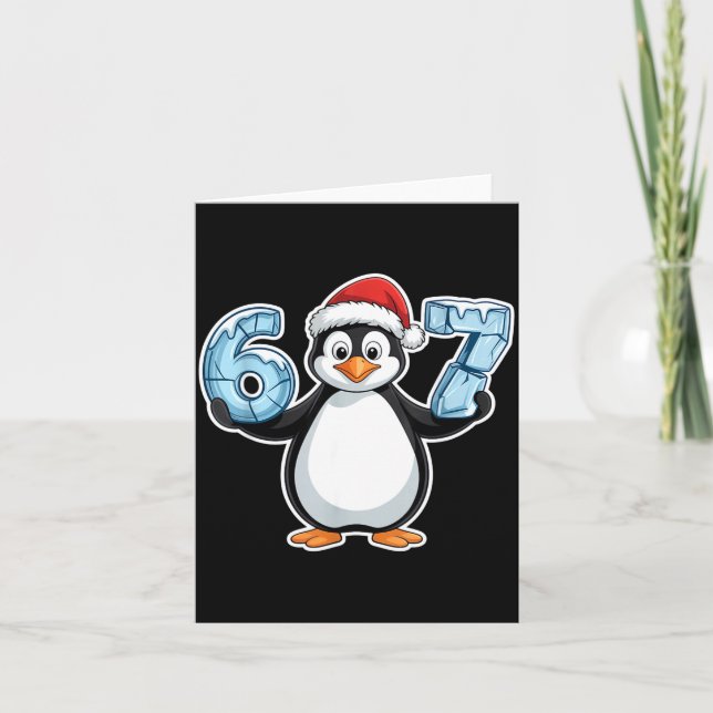 Tarjeta Penguin Santa Hat 67 Icy Numbers Christmas Birthda (Anverso)