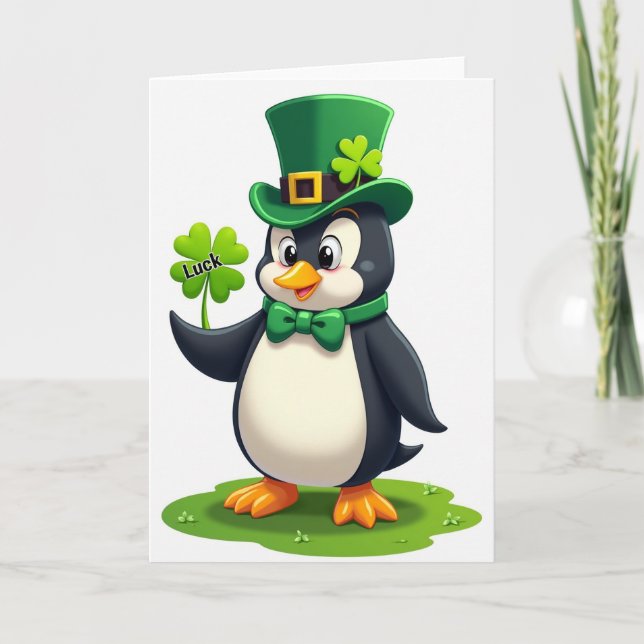 Tarjeta Penguin Shamrock Luck Art Card (Anverso)
