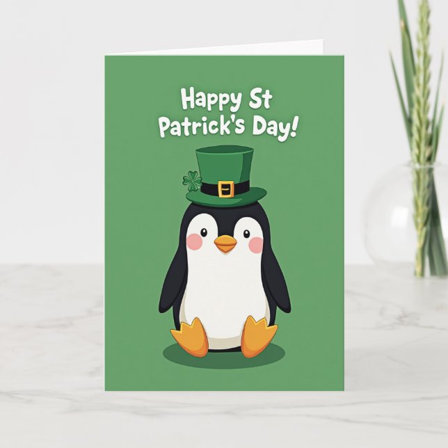 Tarjeta Penguin St Patricks Day Card (Anverso)
