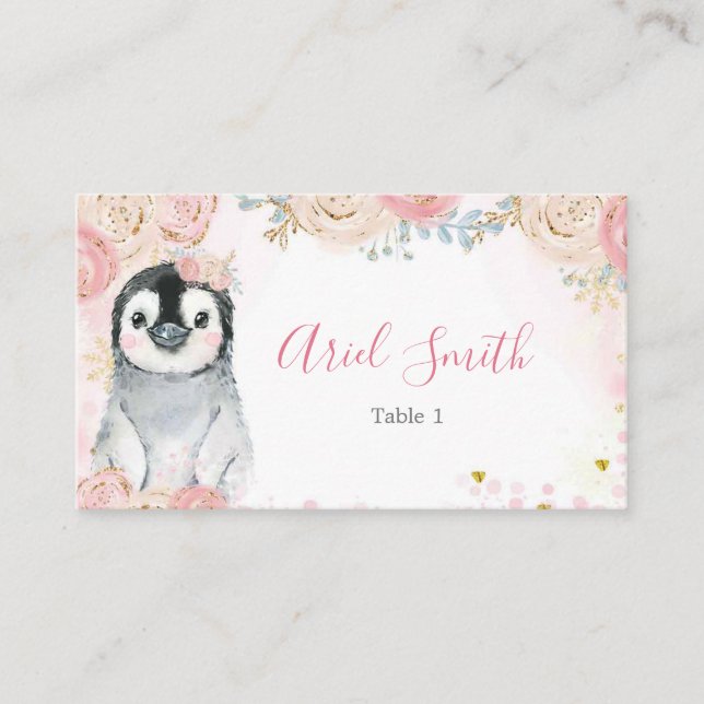Tarjeta Penguin Winplace Pink Snowflake Pink (Anverso)
