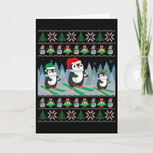 Tarjeta Pengüino Esquí Suéter Feo De Navidad Deportes Peng