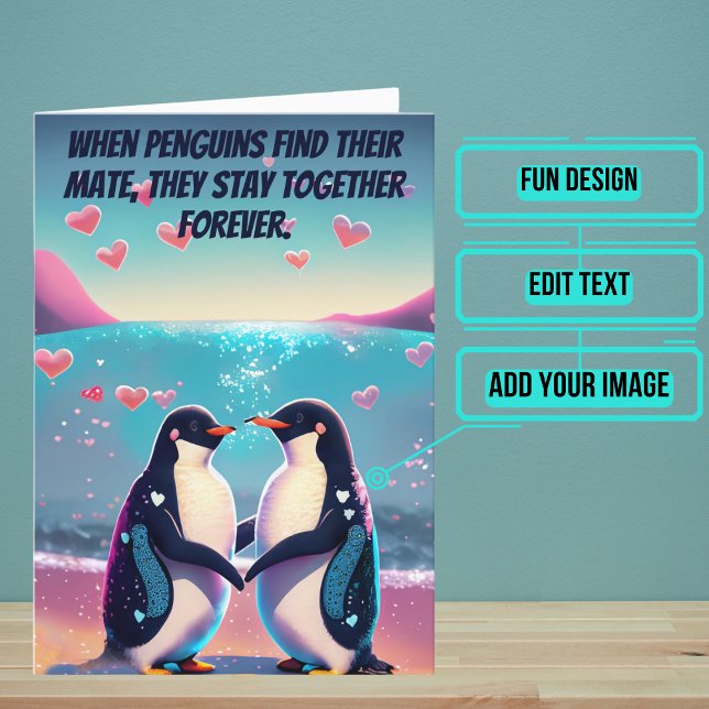 Tarjeta Penguins Mate para la Fianza de la Vida/Novia Cump (This is a perfect card for someone you love. Penguins mate forever!)