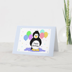 Tarjeta Penguins y globos Saludo de cumpleaños