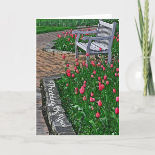 TARJETA "PENSAMIENTO DE USTEDES"/BENCH EN PARQUE CON TULIP