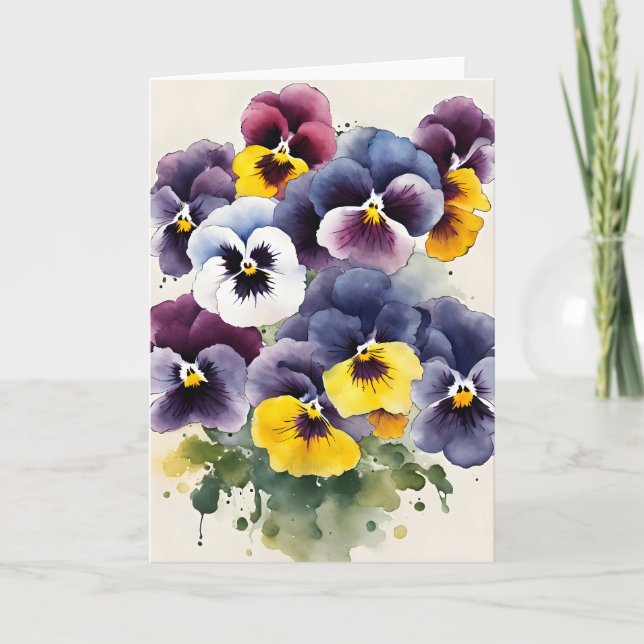 Tarjeta Pensamiento - Flores de acuarela (Anverso)